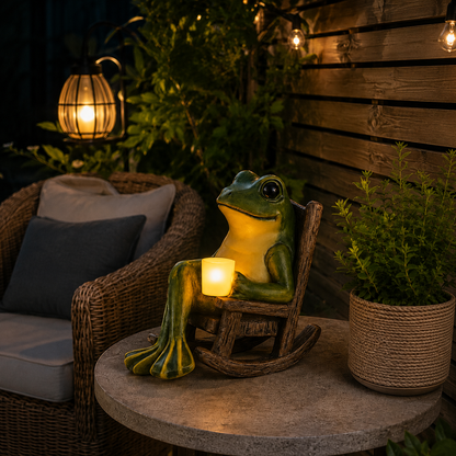 Solar Frog Garden Statue Light for Patio. Porch. and Lawn Decor