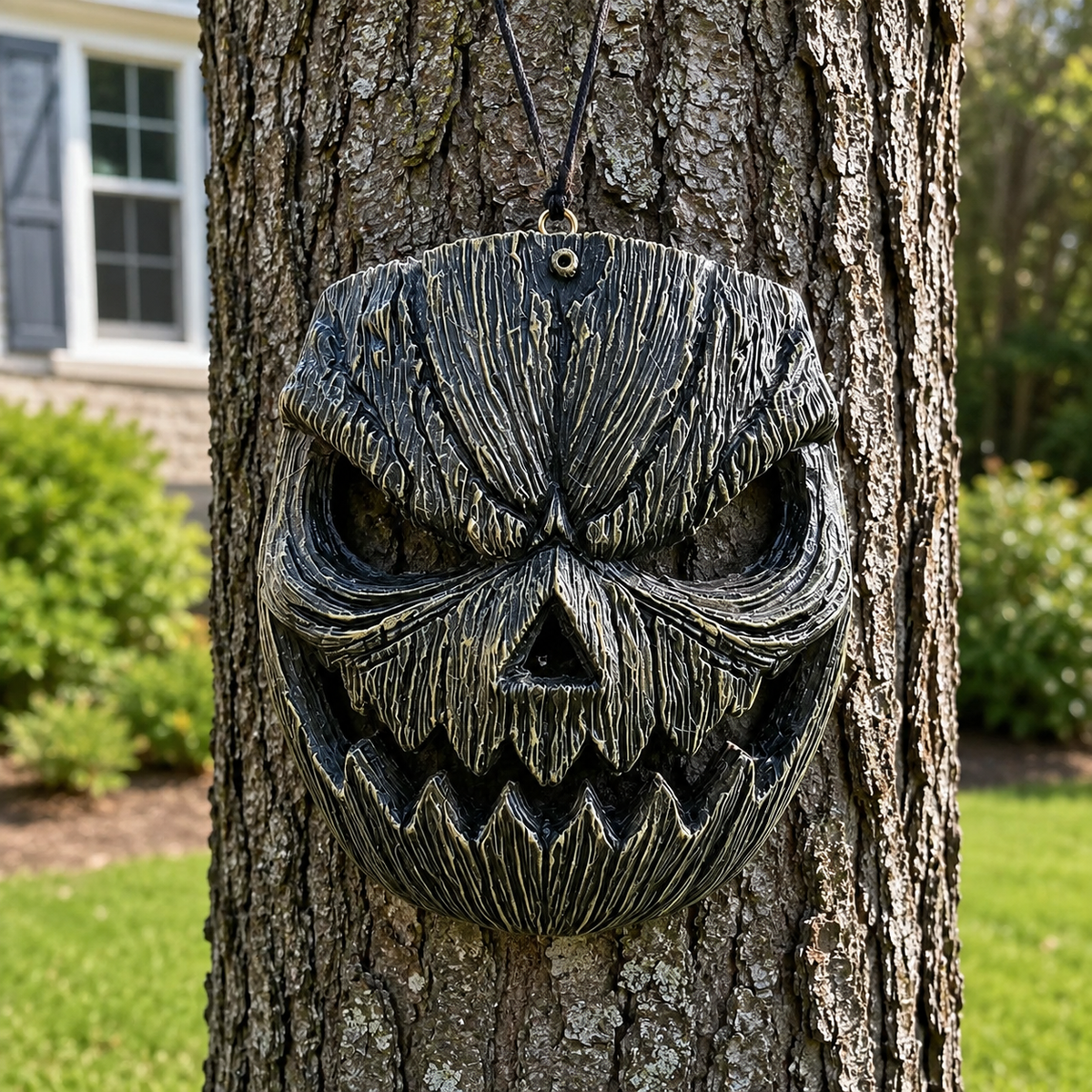 Wood-Grain Solar Pumpkin Wall Light for Halloween Porch Decor