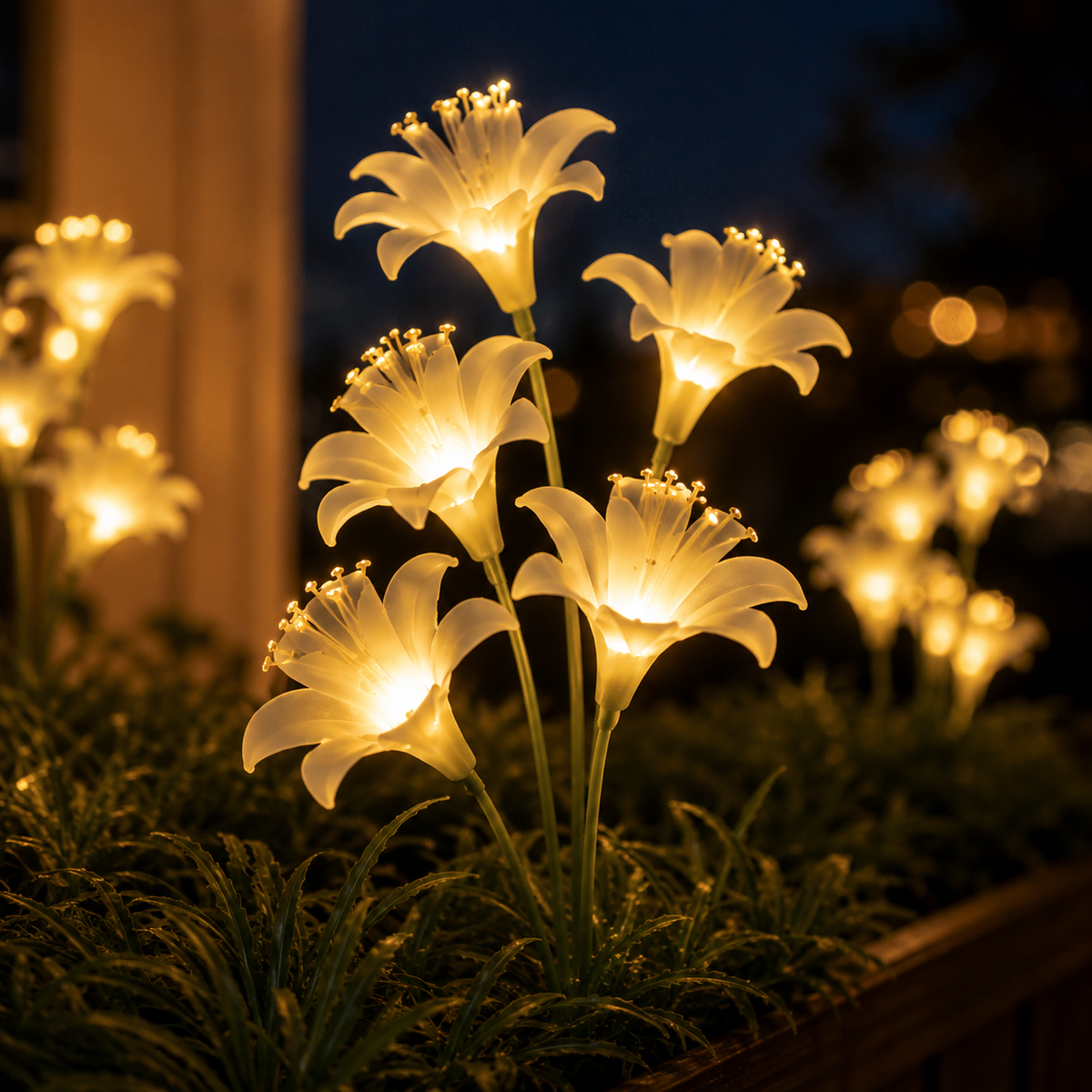 Solar Lily Flower Stake Lights 6-Head for Garden Paths and Patio Decor