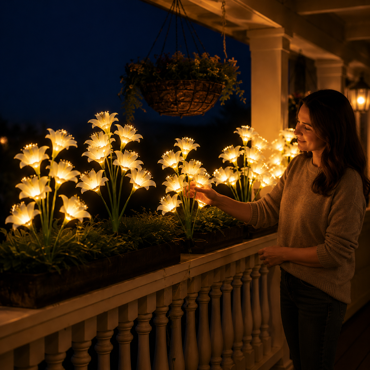 Solar Lily Flower Stake Lights 6-Head for Garden Paths and Patio Decor