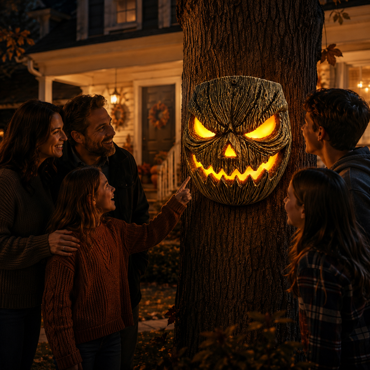 Wood-Grain Solar Pumpkin Wall Light for Halloween Porch Decor