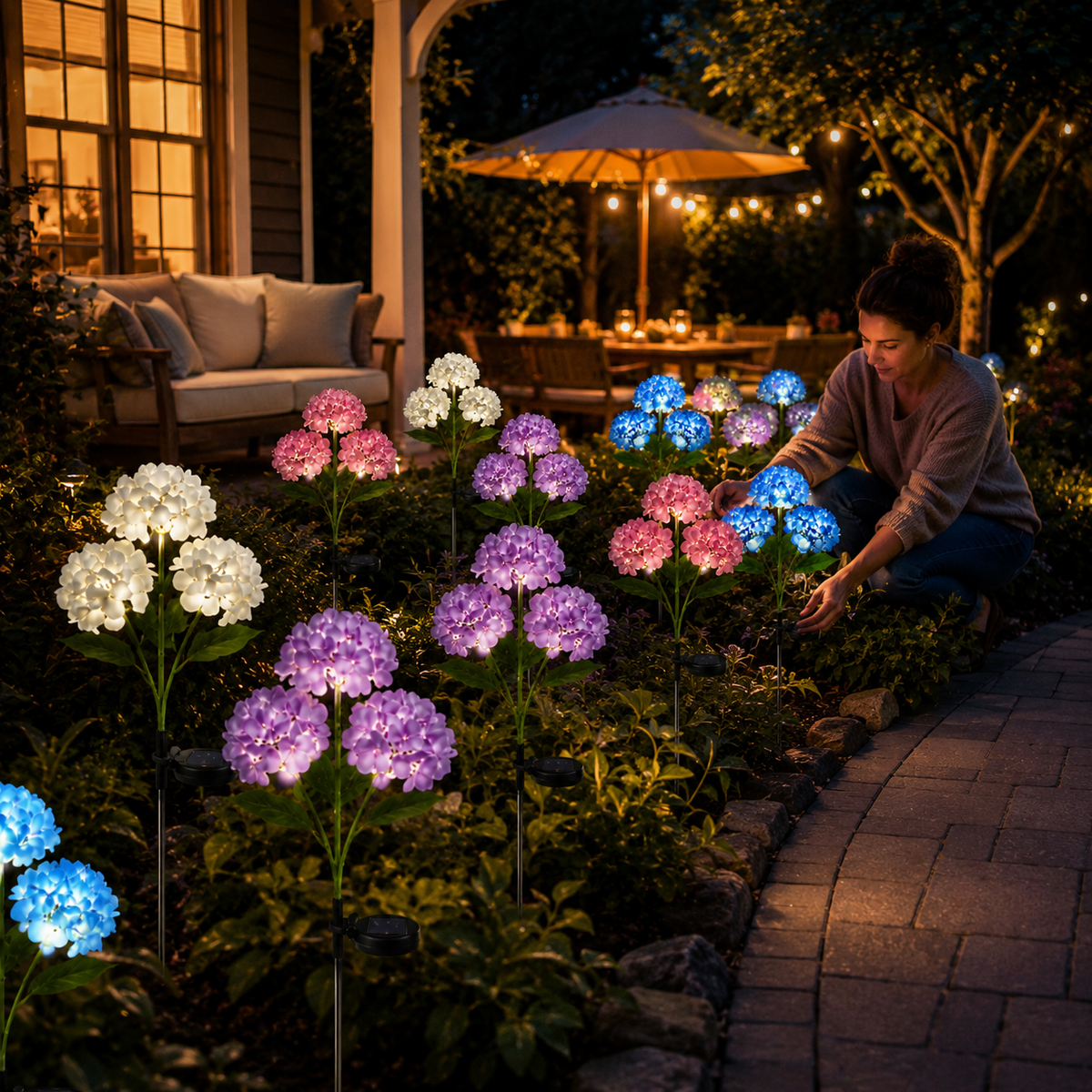 Solar Hydrangea Flower Stake Lights for Garden Paths and Patio Decor