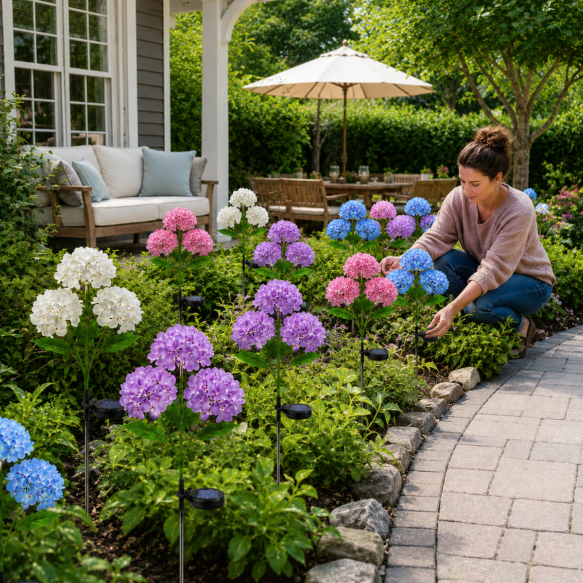 Solar Hydrangea Flower Stake Lights for Garden Paths and Patio Decor