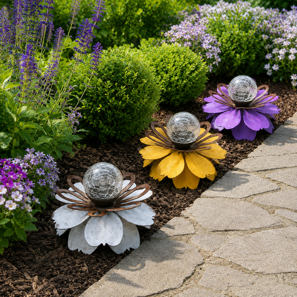 Solar Metal Flower Garden Light for Patio Tables and Garden Decor