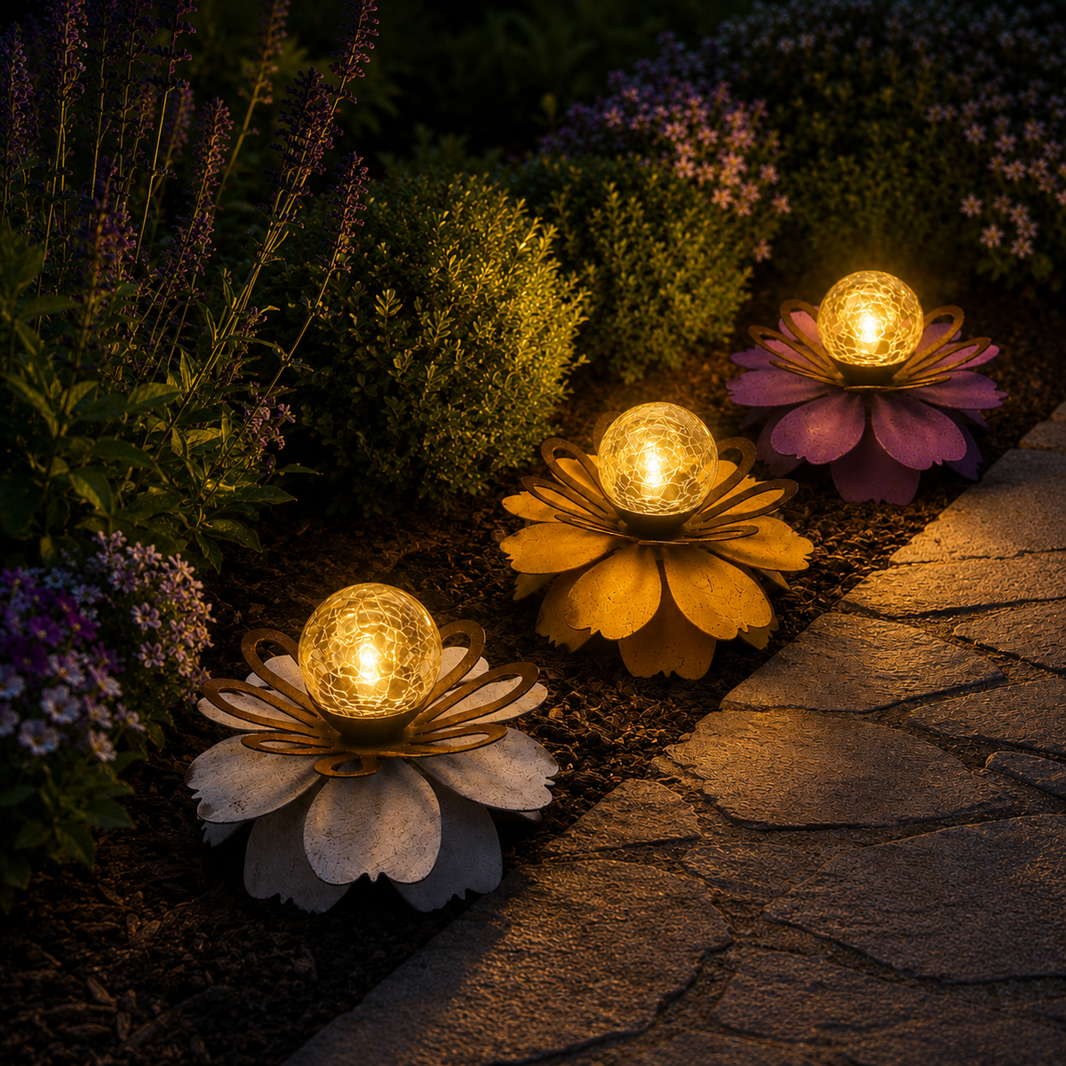 Solar Metal Flower Garden Light for Patio Tables and Garden Decor