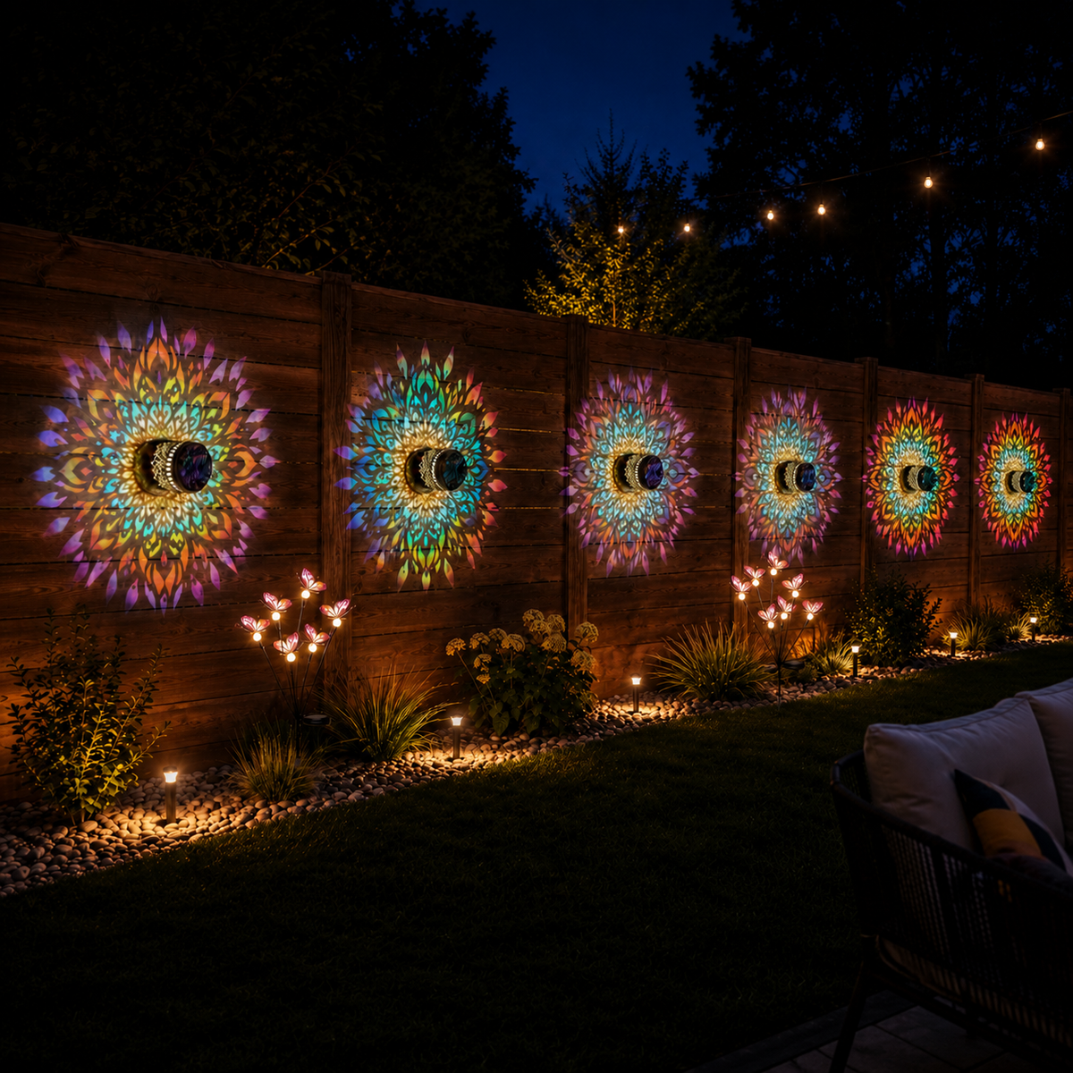 Solar Mandala Outdoor Garden Projection Lights for Fence and Patio Walls