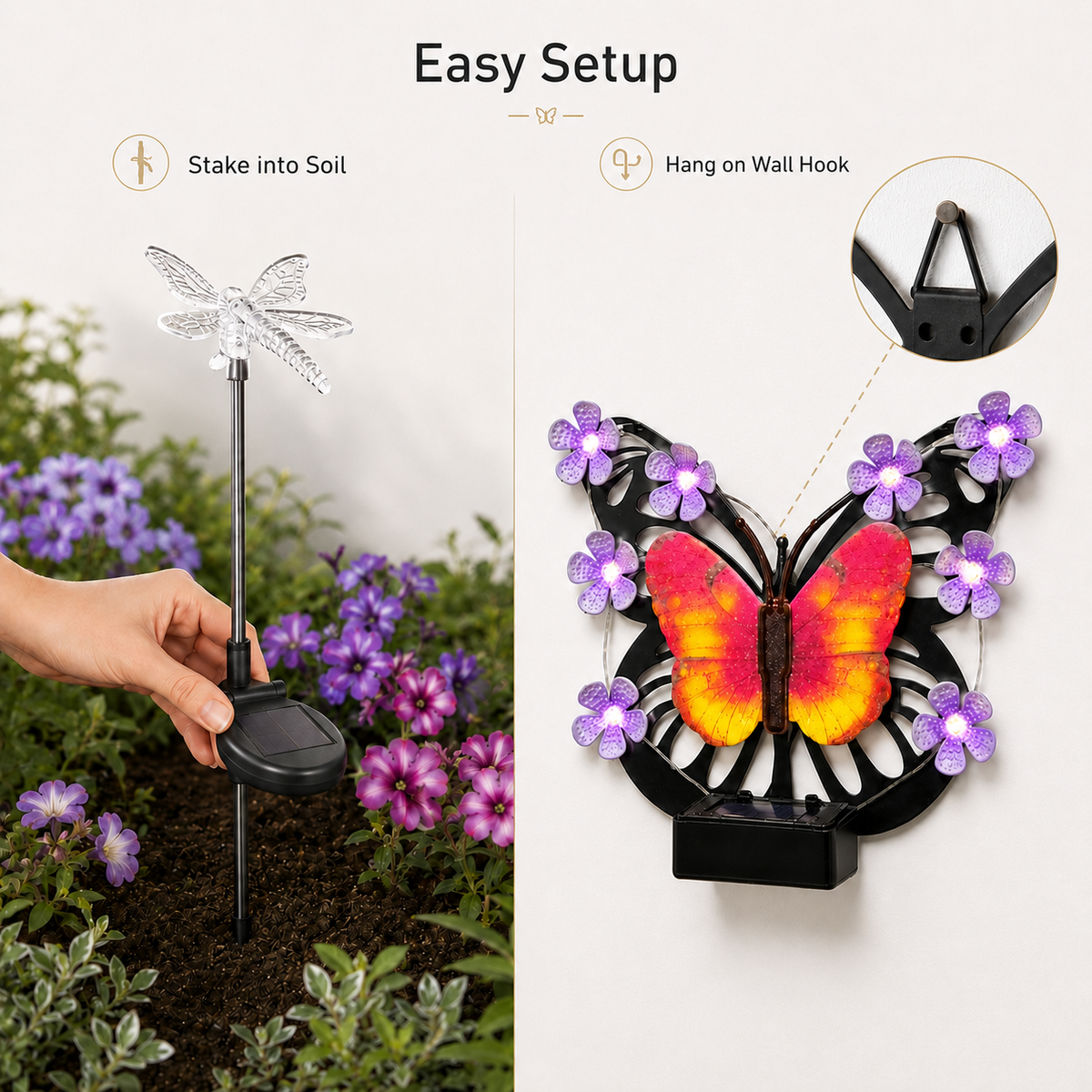 Solar Butterfly Wall Light Garden Bundle + FREE Assorted Stake Lights