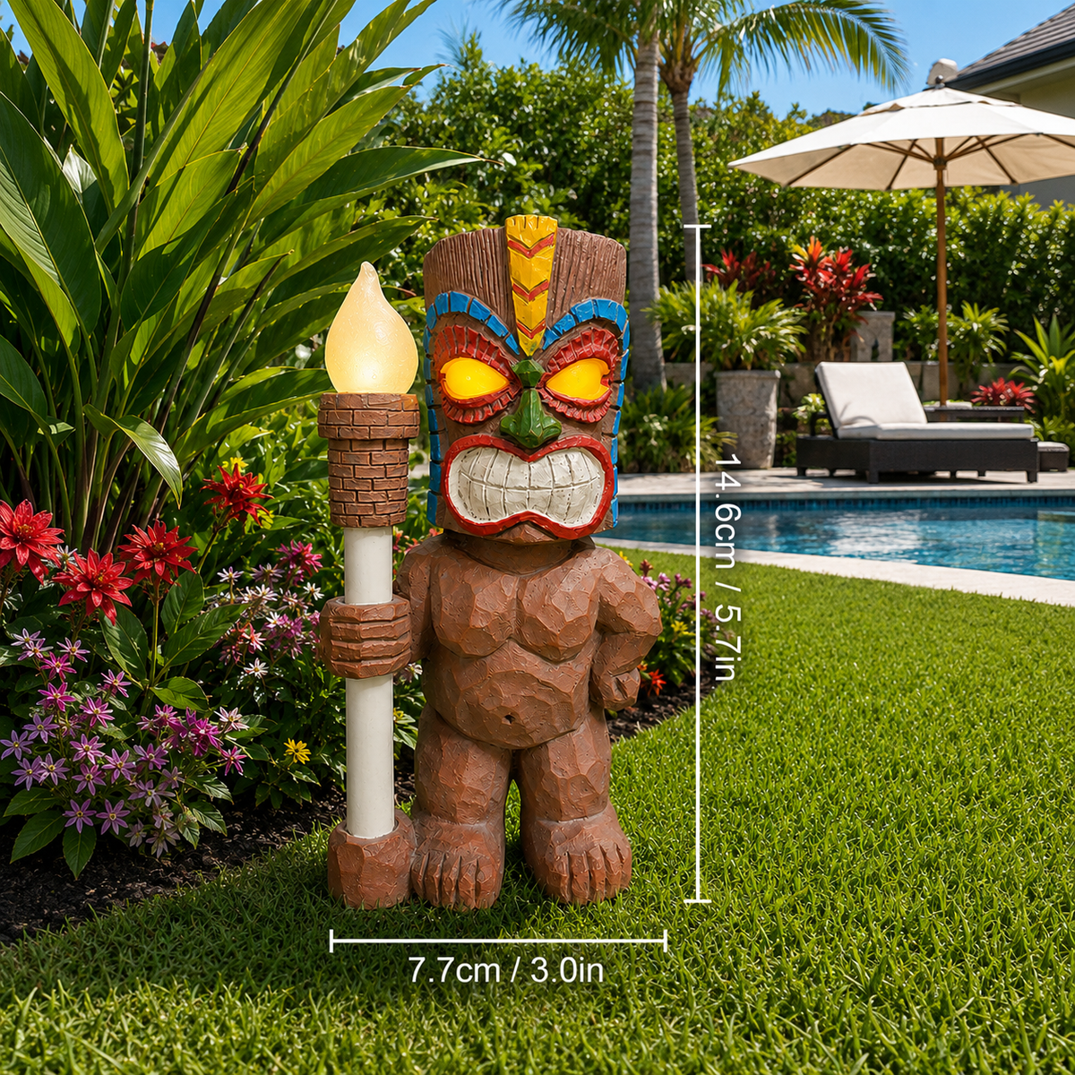 Solar Tiki Totem Statue Light for Patio and Tropical Garden Decor