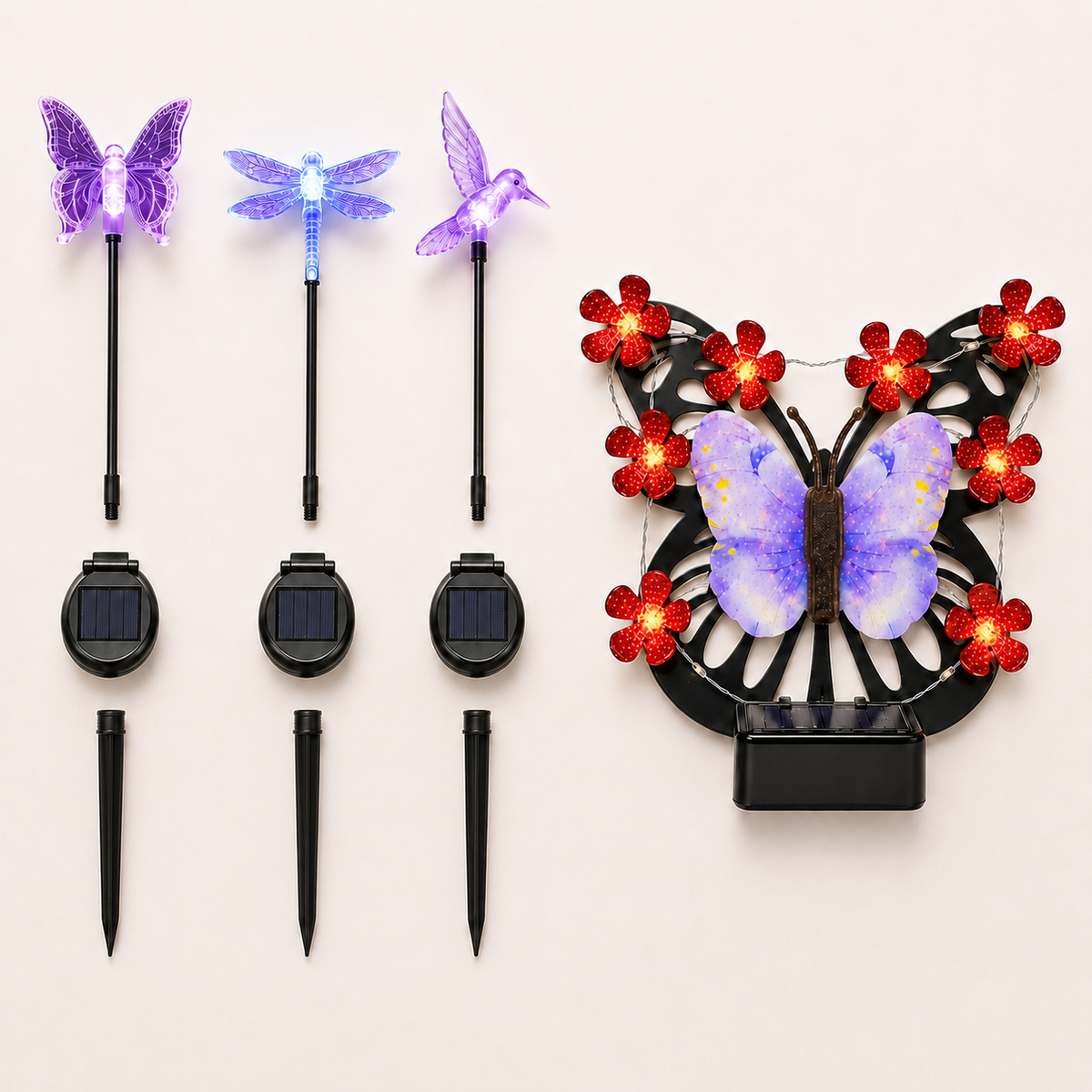 Solar Butterfly Wall Light Garden Bundle + FREE Assorted Stake Lights