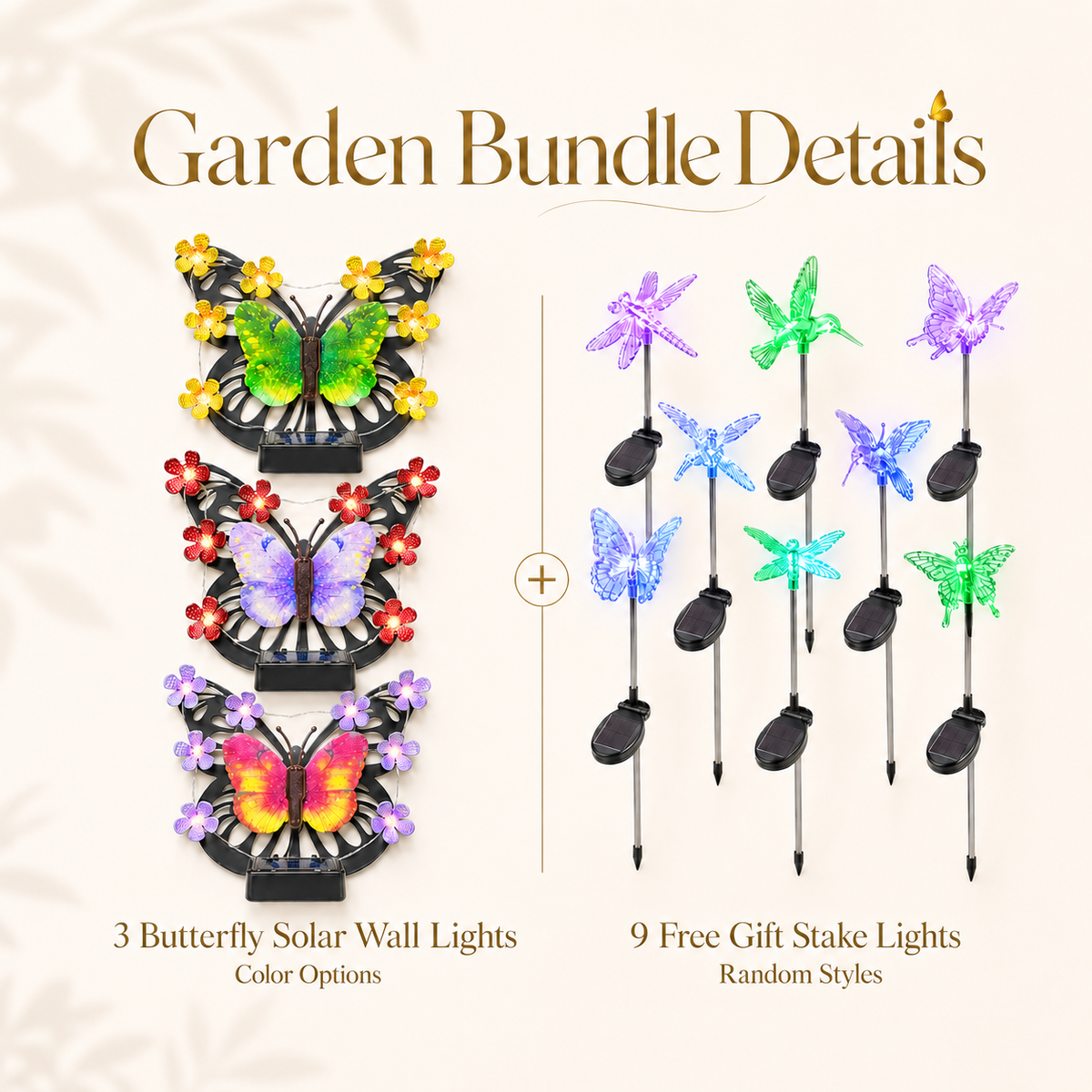 Solar Butterfly Wall Light Garden Bundle + FREE Assorted Stake Lights