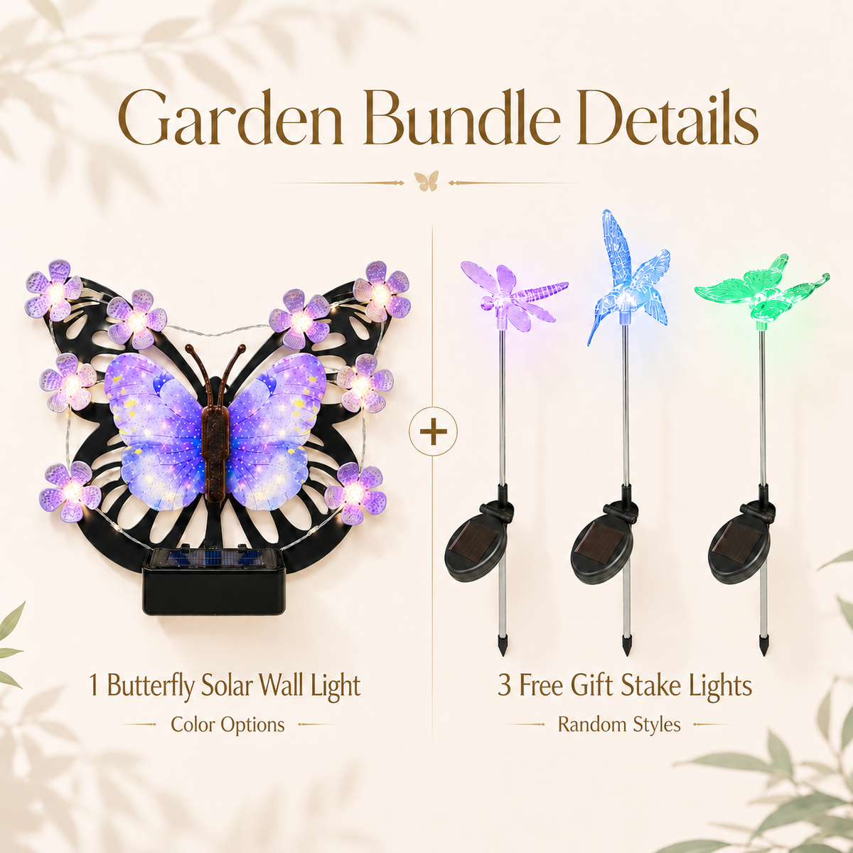 Solar Butterfly Wall Light Garden Bundle + FREE Assorted Stake Lights