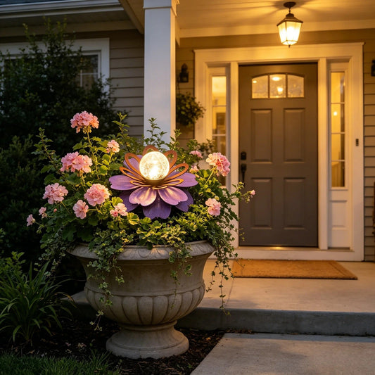 Solar Metal Flower Garden Light for Patio Tables and Garden Decor