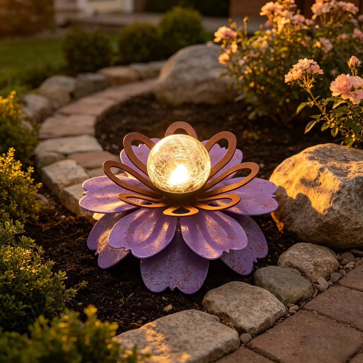 Solar Metal Flower Garden Light for Patio Tables and Garden Decor