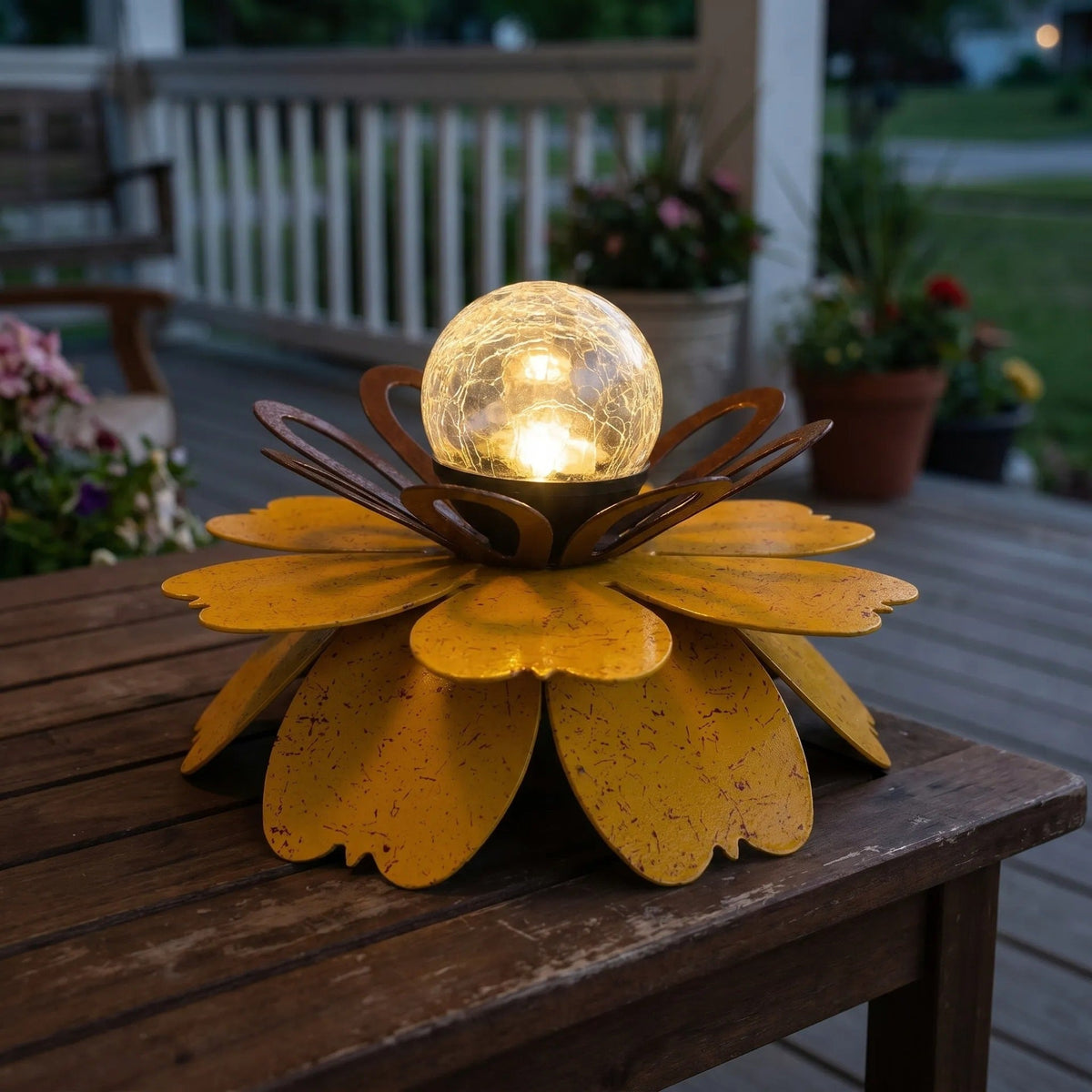 Solar Metal Flower Garden Light for Patio Tables and Garden Decor