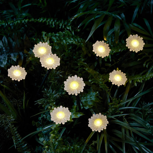 9 Daisy Solar Flower Stake Lights for Garden Paths and Patio Decor