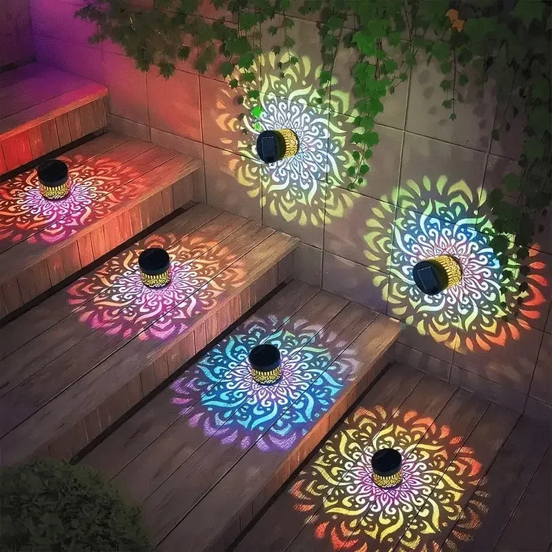 Solar Mandala Outdoor Garden Projection Lights for Fence and Patio Walls
