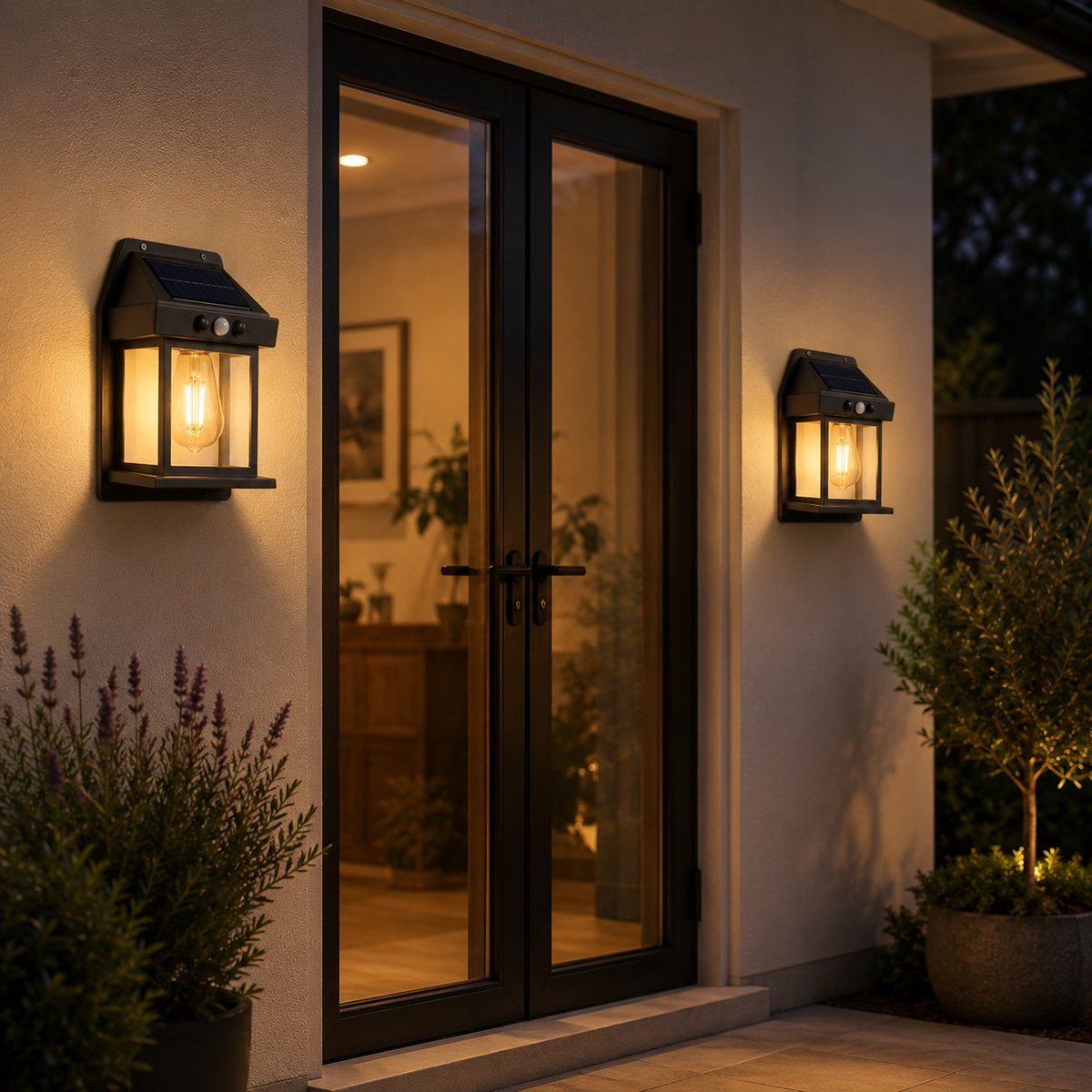Solar Motion Sensor Wall Lanterns for Porch and Entryway Lighting