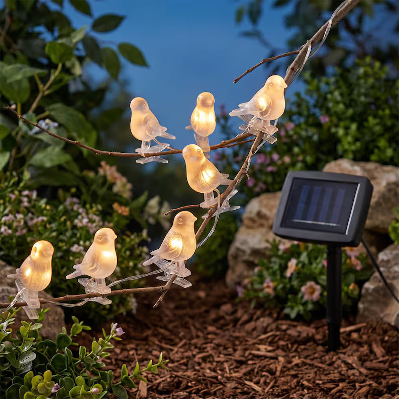 Solar Bird Clip String Lights for Garden Fences and Patio Decor