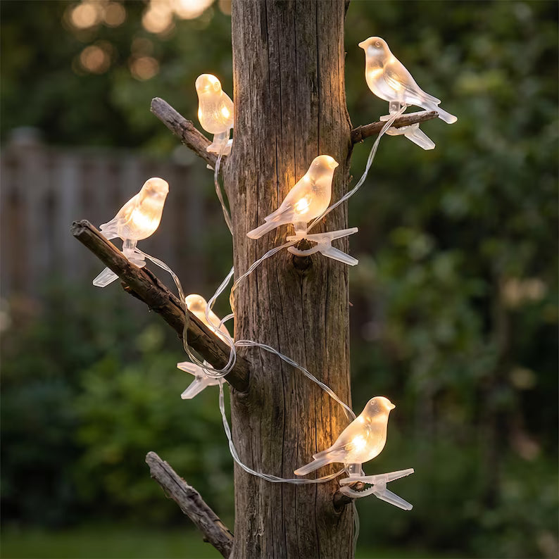 Solar Bird Clip String Lights for Garden Fences and Patio Decor