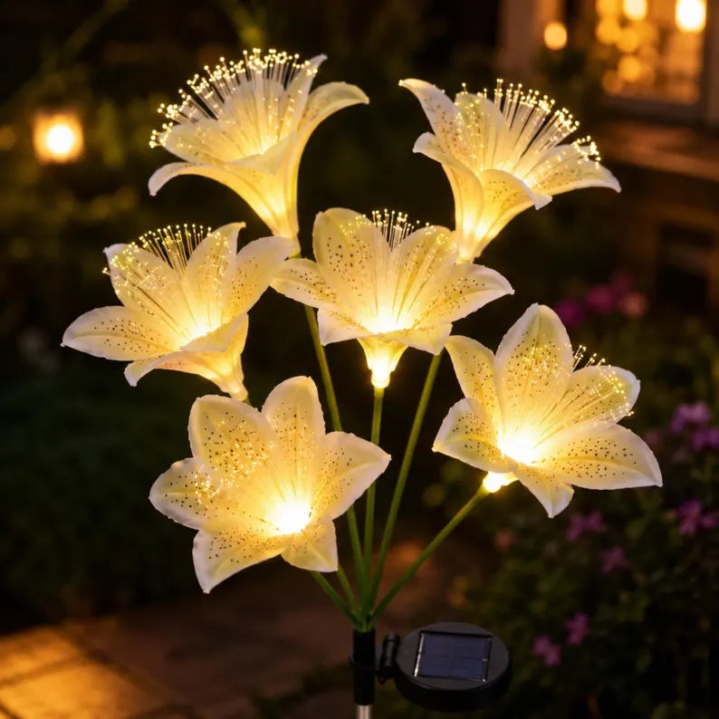 Solar Lily Flower Stake Lights 6-Head for Garden Paths and Patio Decor
