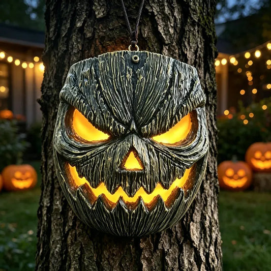 Wood-Grain Solar Pumpkin Wall Light for Halloween Porch Decor
