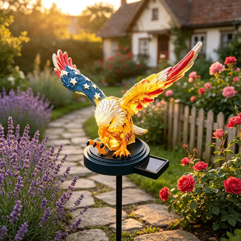 Solar Patriotic Eagle Garden Stake Light for Yard and Patio Decor