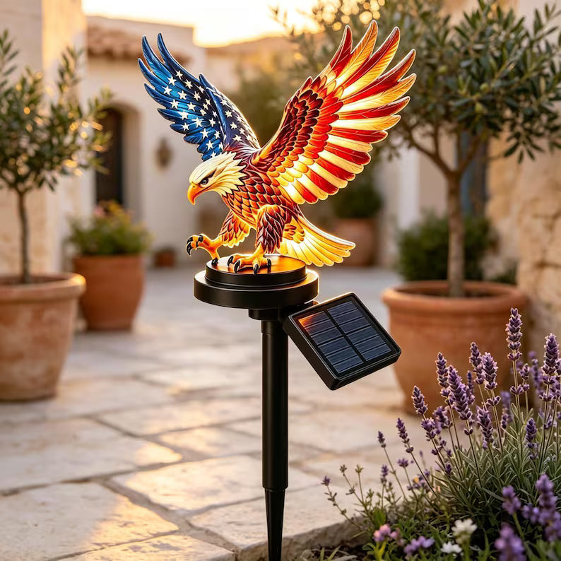 Solar Patriotic Eagle Garden Stake Light for Yard and Patio Decor
