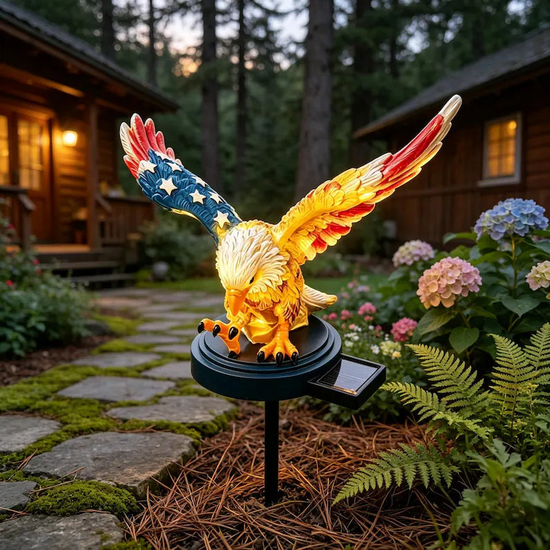 Solar Patriotic Eagle Garden Stake Light for Yard and Patio Decor