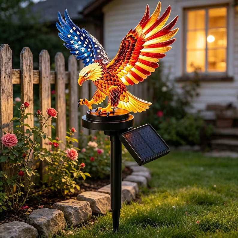 Solar Patriotic Eagle Garden Stake Light for Yard and Patio Decor