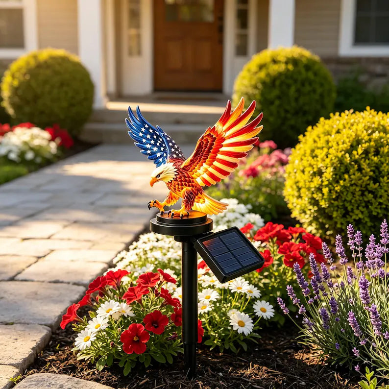 Solar Patriotic Eagle Garden Stake Light for Yard and Patio Decor