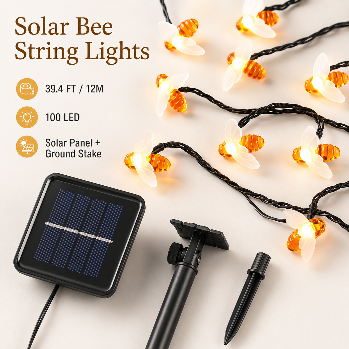 100 LED Bee String Light + Free  Magical Solar Belavi Lights